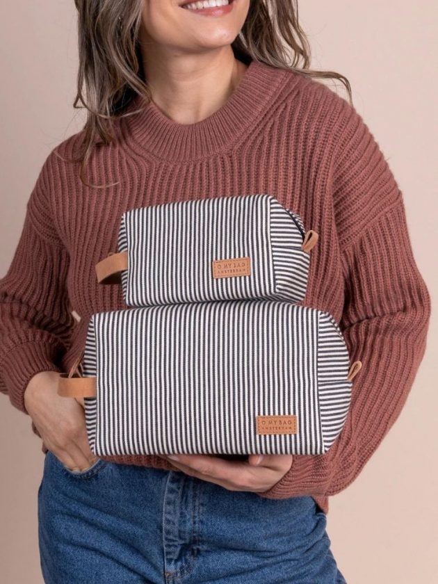 Sustainable striped toiletry bag from O My Bag