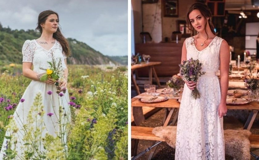 Lace wedding dresses made with earth-friendly natural fabrics from Sister Organics