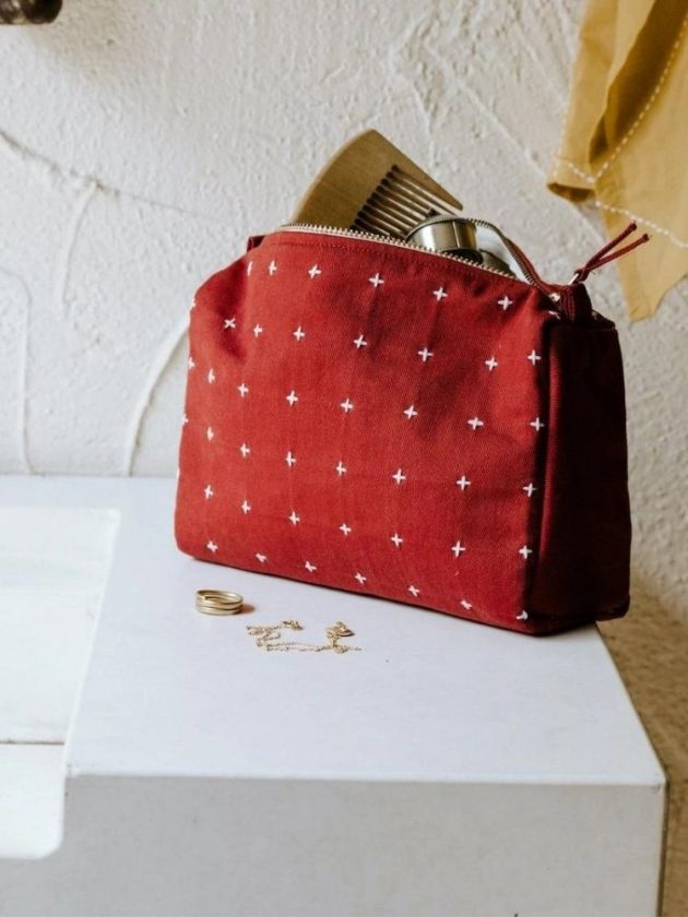 Eco-friendly red toiletry make up bag from Anchal