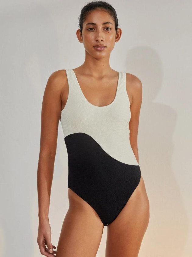 black and white sustainable one-piece swimsuit 