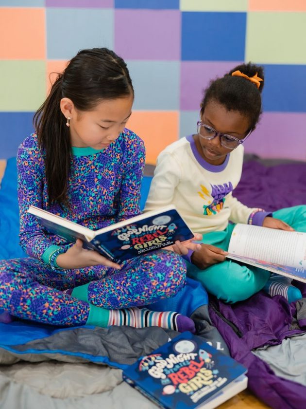 girls wearing colorful printed sustainable organic pajamas from Mightly