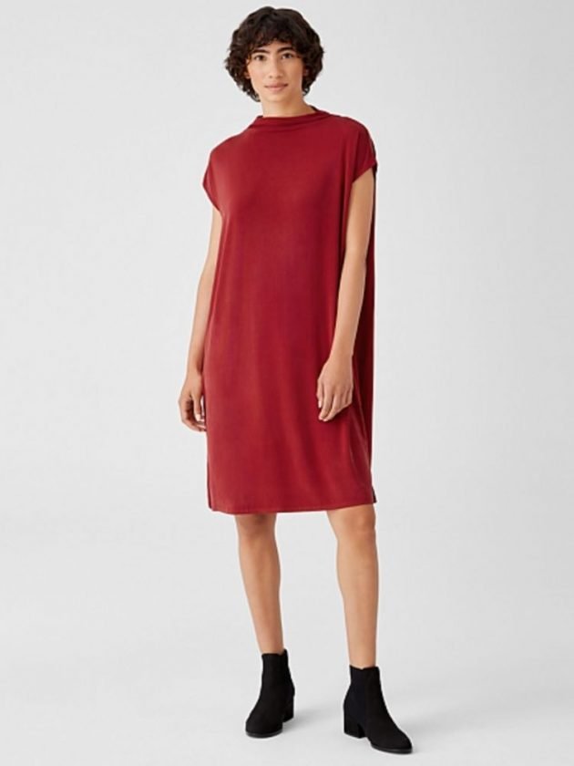 Red sustainable dress for New Years Eve from Eileen Fisher