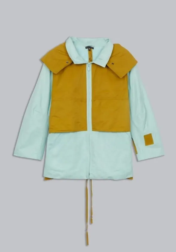 Upcycled blue and yellow jacket from Eileen Fisher Resewn