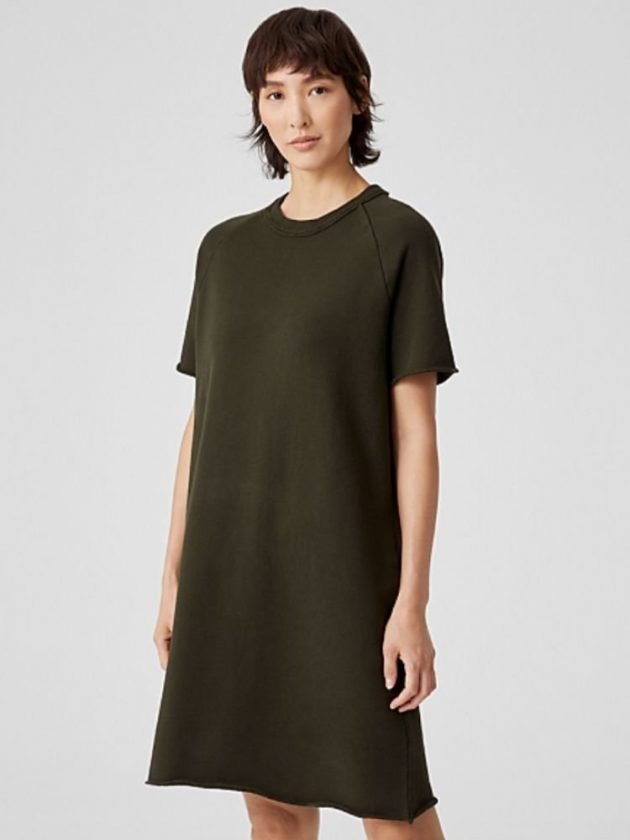 Dark green sustainable dress from Eileen Fisher