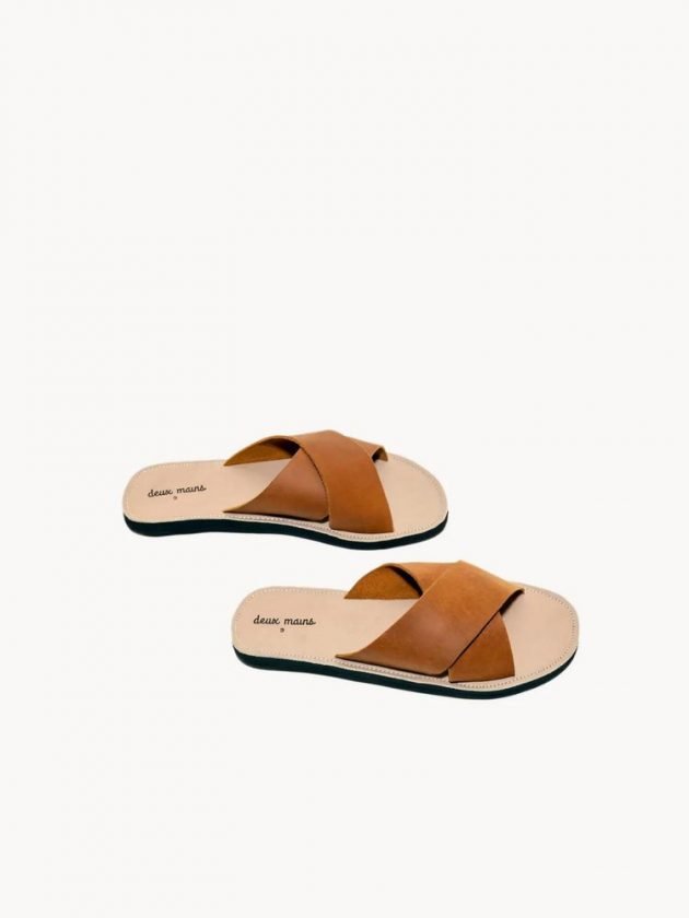 Sustainable men’s criss cross leather sandals