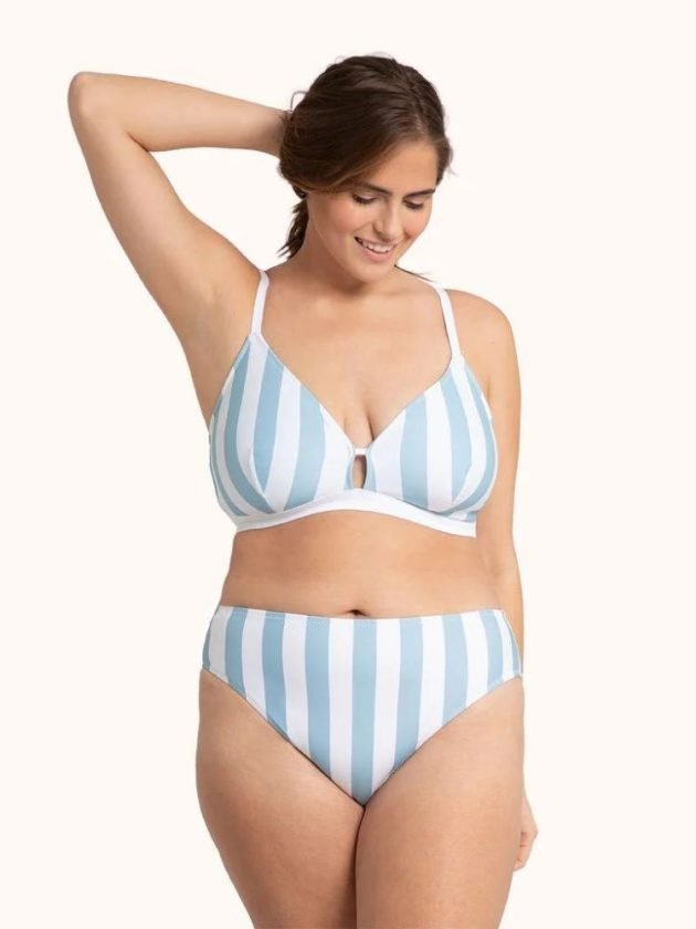 Ethical blue and white stripey bikini