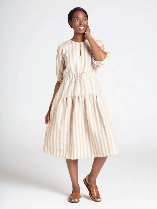 White and yellow stripey hemp dress