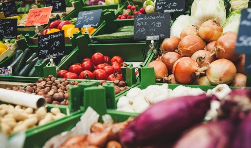 Various produce in green bins - shop local at your grocery store