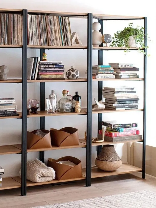 durable wood and steel bookshelf