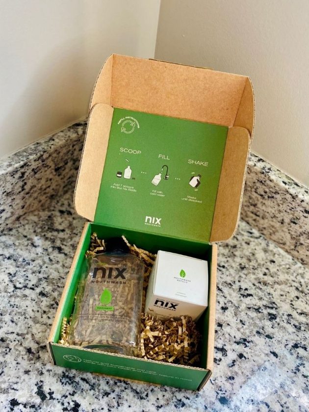 Nix box with zero waste mouthwash kit with bottle and refill jar