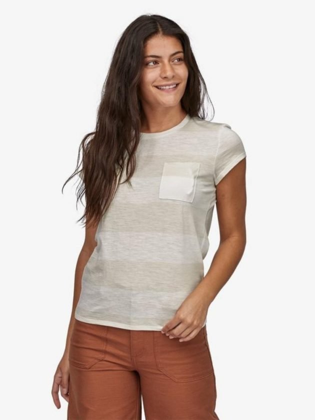 White stripy ethical basic top from Patagonia