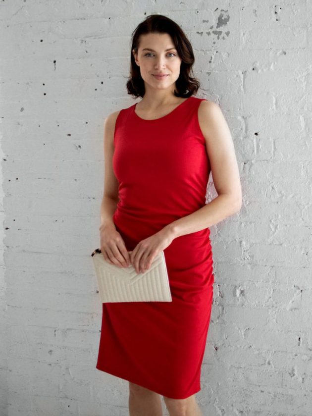 sleek red sustainable formal dress from wearwell