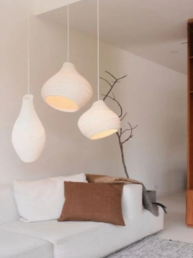 White sustainable pendants made from recycled cardboard