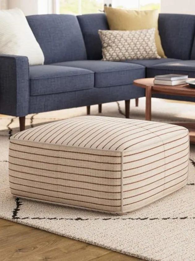 Sustainable white stripey pouf from Medley