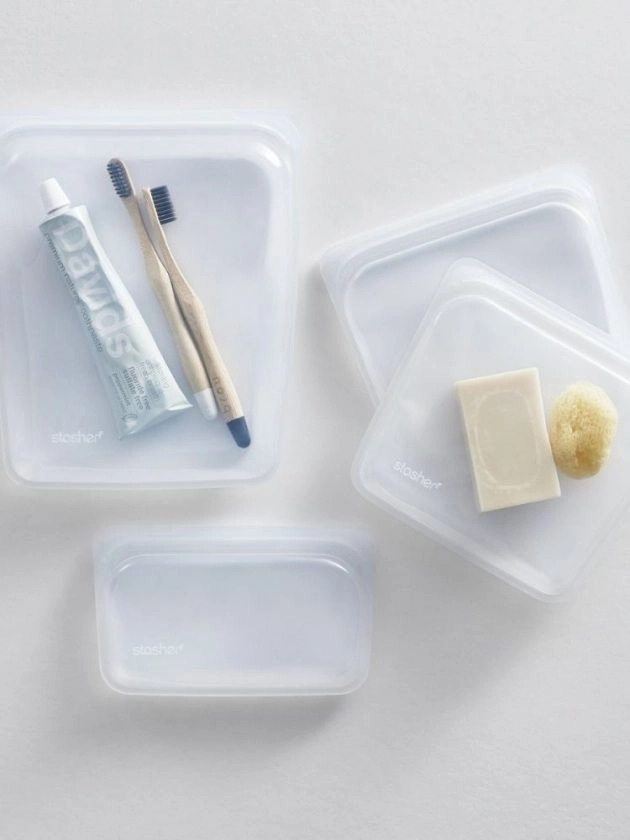 Clear silicone bags with zero waste products inside