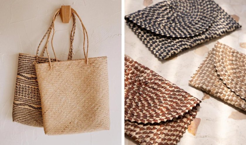 rattan shopper bag and rattan vegan clutch bags