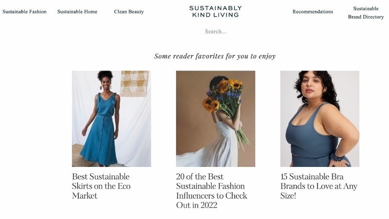 Sustainable Kind Living homepage screenshot - eco lifestyle blog