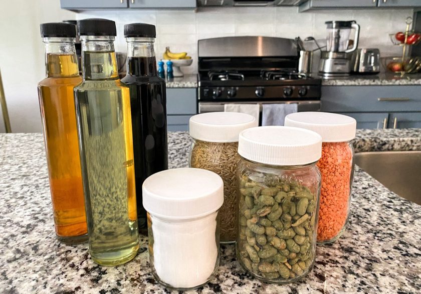 zero waste groceries from The Rounds laid out on countertop