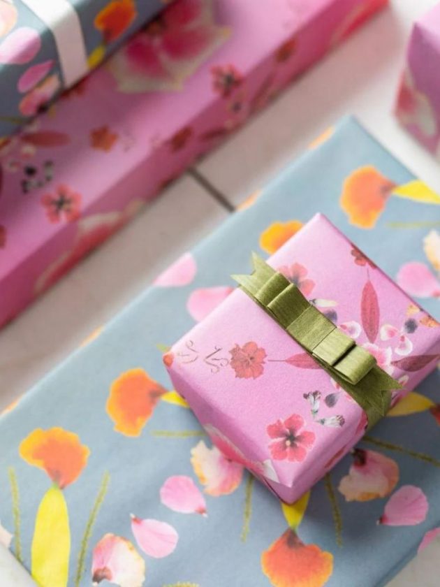 eco friendly recycled wrapping paper with colorful floral prints