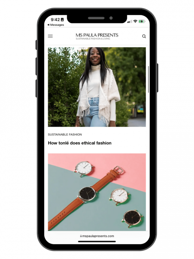 Screenshot of sustainable fashion blog Ms Paula Presents