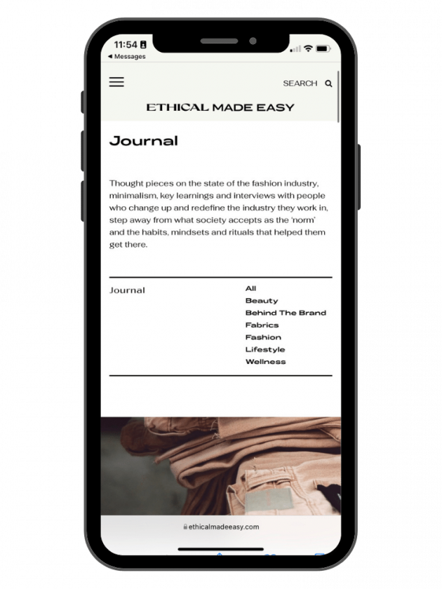 Screenshot of sustainable fashion blog Ethical Made Easy